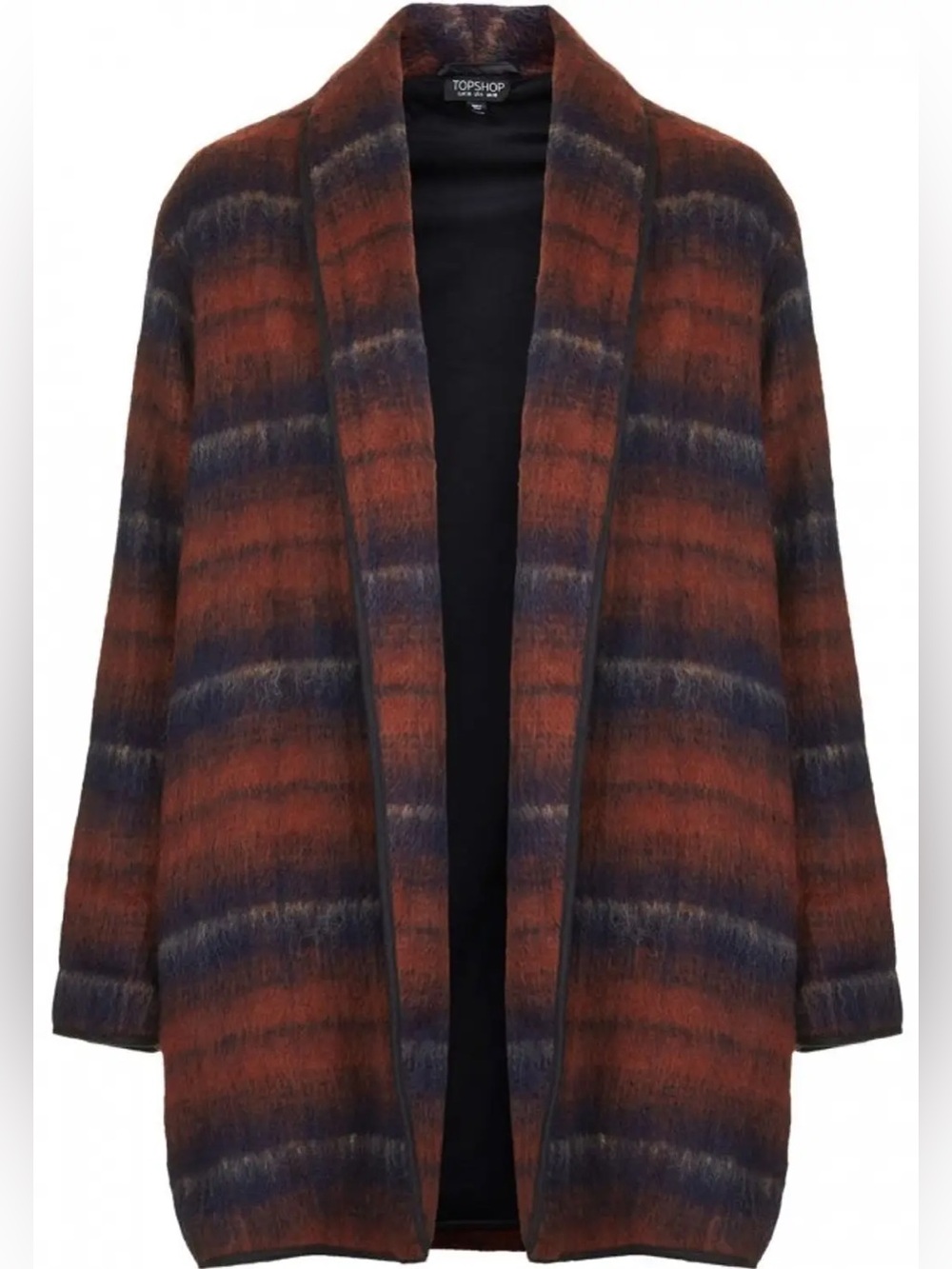 Topshop Fluffy Striped Wool Duster Jacket US 6 Oversized Cocoon Longline Coat